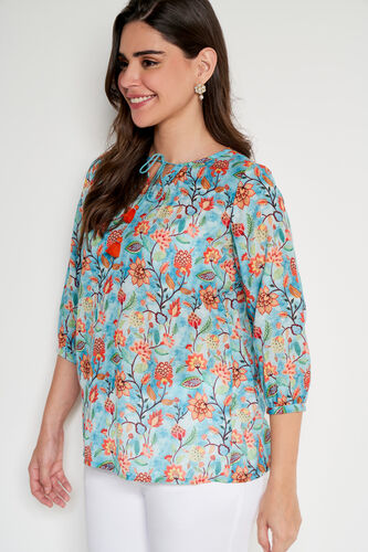 Teal Floral Flared Top, Teal, image 3